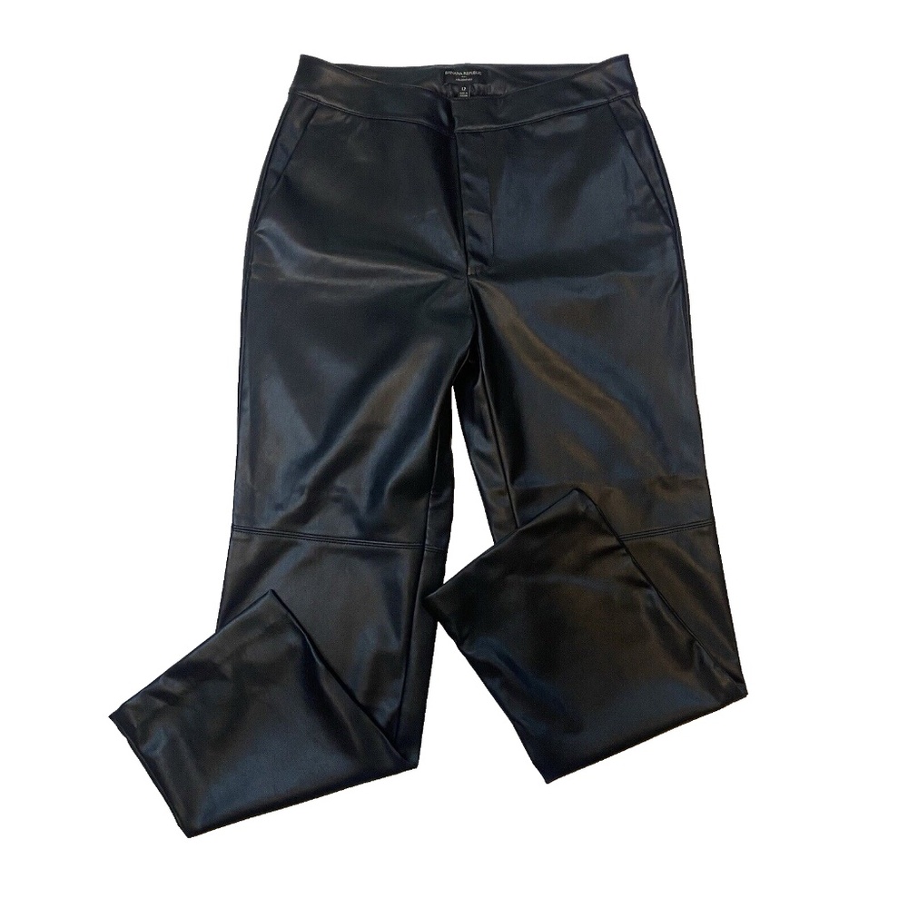 Banana Republic Women's Size 12 Straight Leg Black Leather Pants Pockets NWT $90